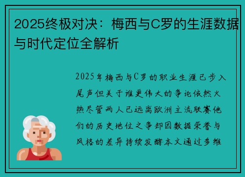 2025终极对决：梅西与C罗的生涯数据与时代定位全解析